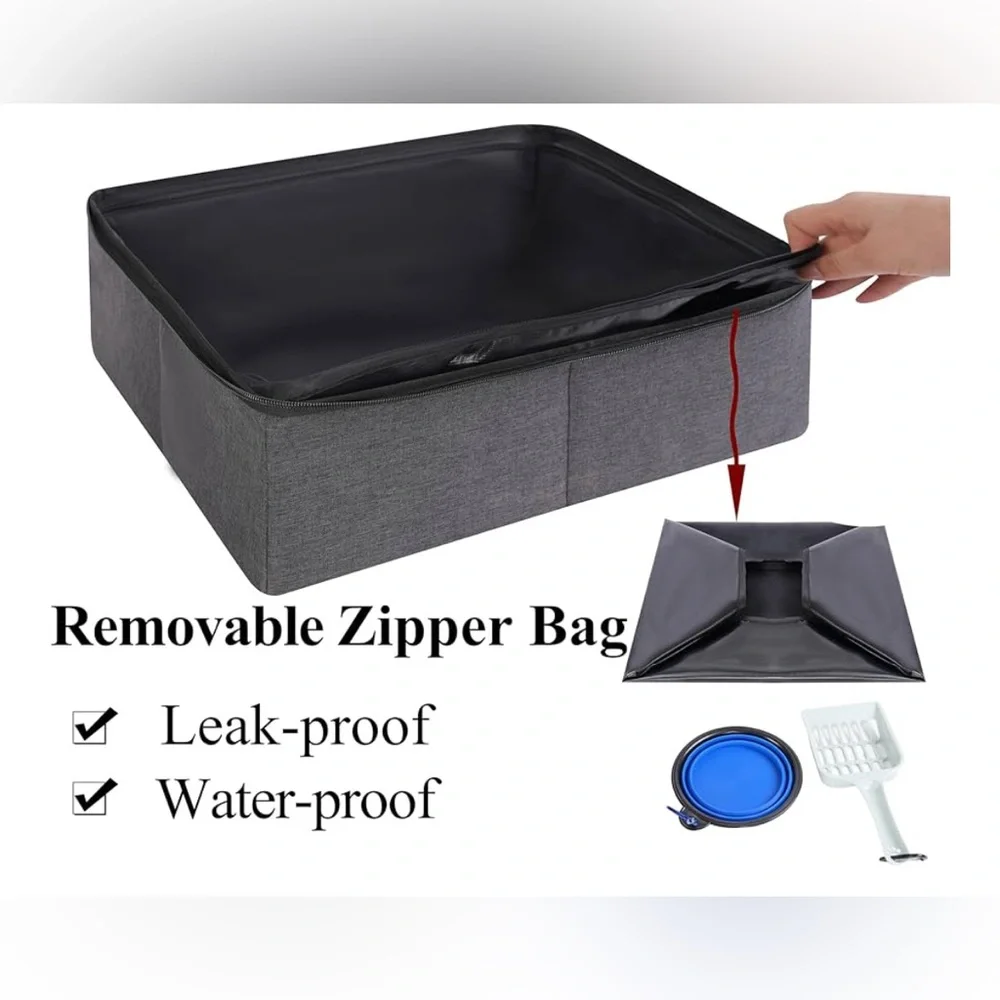 NEW Portable Cat Travel Litter Box Zipped Waterproof Bag Collapsible Carrier